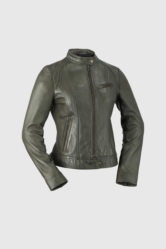 Favorite Womens Fashion Leather Jacket Army Green (POS)