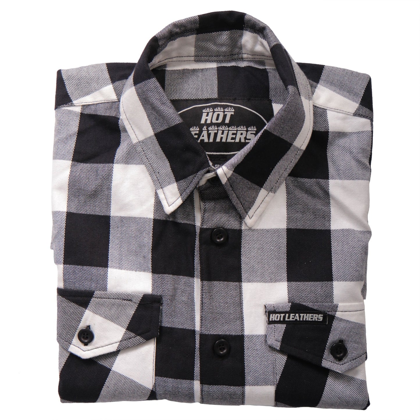 Hot Leathers Men's 'Outlaw Mile' Black/White Cotton Flannel Shirt - Button Front - Riding/Casual/ Work Wear - FLM2004