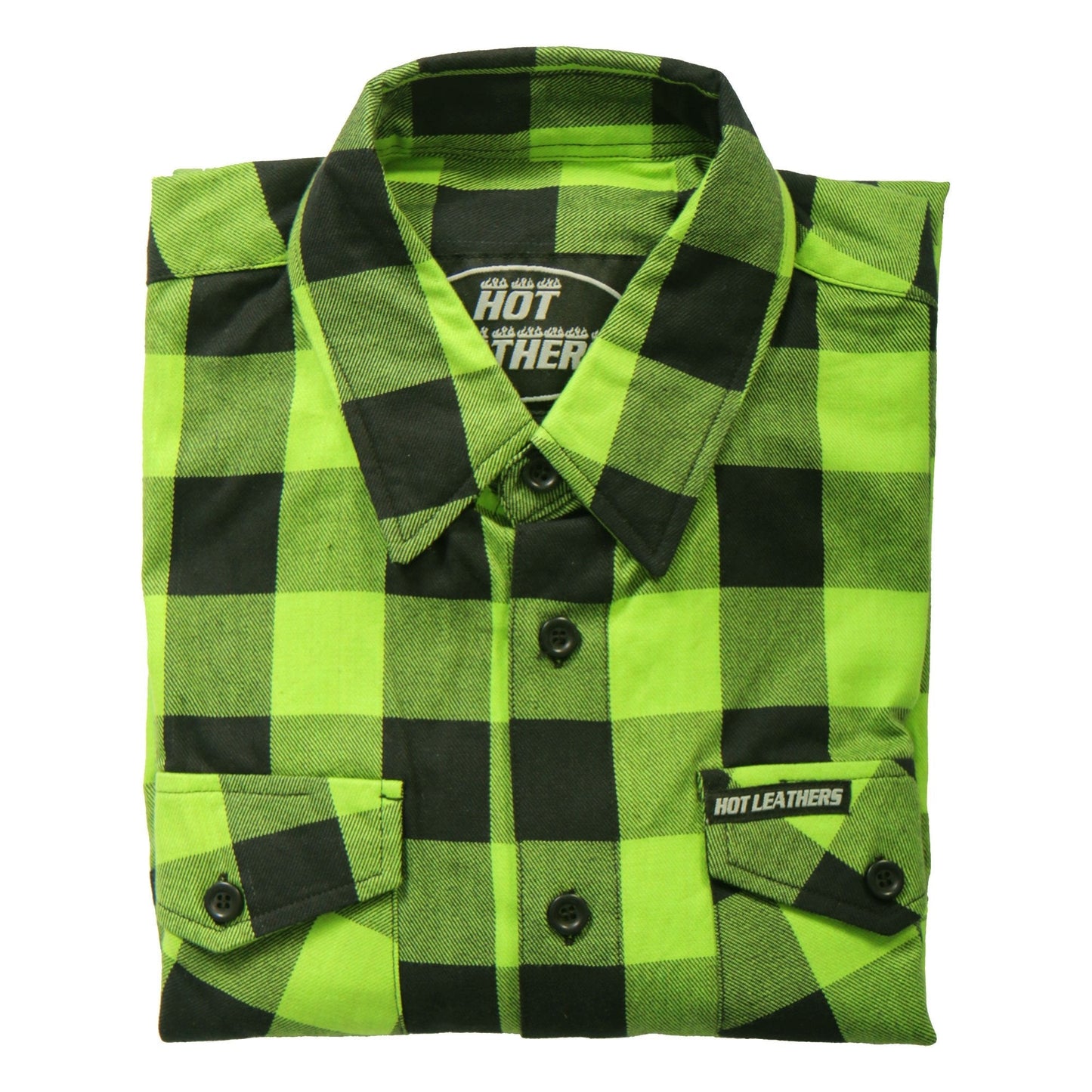 Hot Leathers Men's 'Black Crest' Black/Green Cotton Flannel Shirt - Button Front - Riding/Casual/ Work Wear - FLM2005