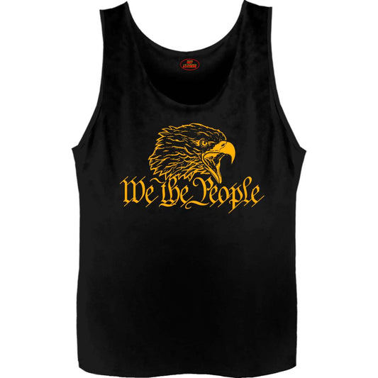 Men's black tank top with 'We the People' text and an eagle graphic printed on the front.