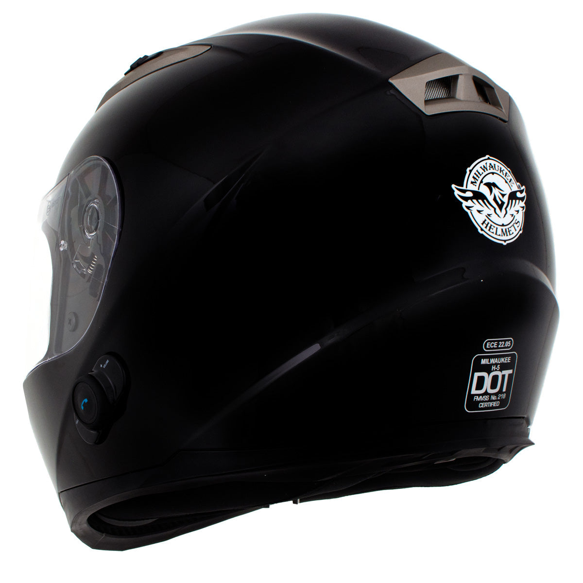 Milwaukee Helmets H510 Gloss Black 'Chit-Chat' Full Face Motorcycle Helmet w/ Intercom - Built-in Speaker and Microphone for Men / Women