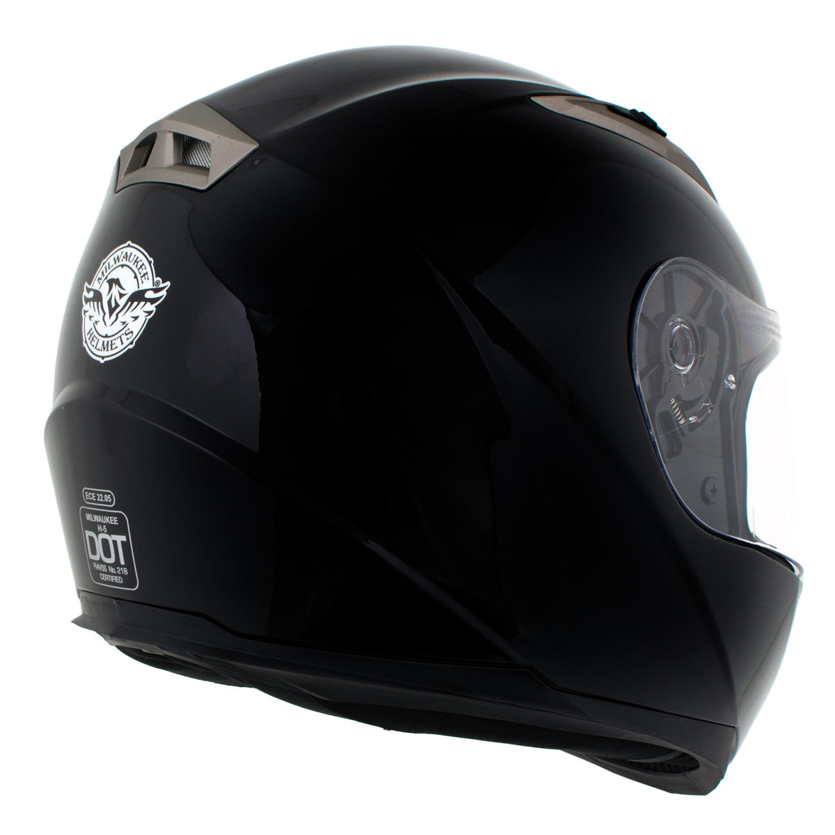 Milwaukee Helmets H510 Gloss Black 'Chit-Chat' Full Face Motorcycle Helmet w/ Intercom - Built-in Speaker and Microphone for Men / Women