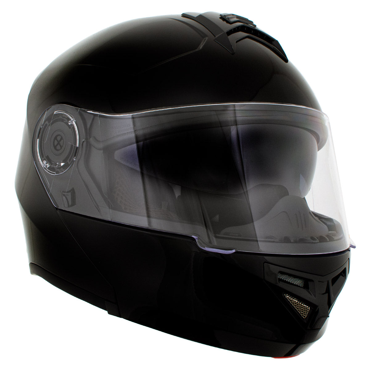 Milwaukee Helmets H7000 Glossy Black 'Mayday' Modular Motorcycle Helmet w/ Intercom - Built-in Speaker and Microphone for Men / Women