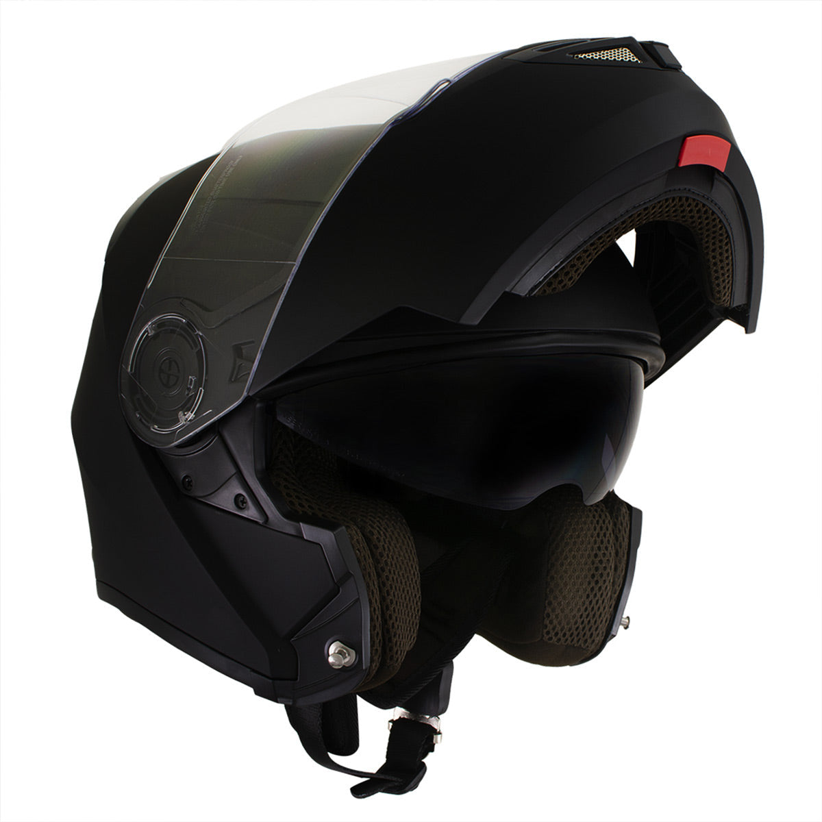 Milwaukee Helmets H7005 Flat Black 'Mayday' Modular Motorcycle Helmet w/ Intercom - Built-in Speaker and Microphone for Men / Women