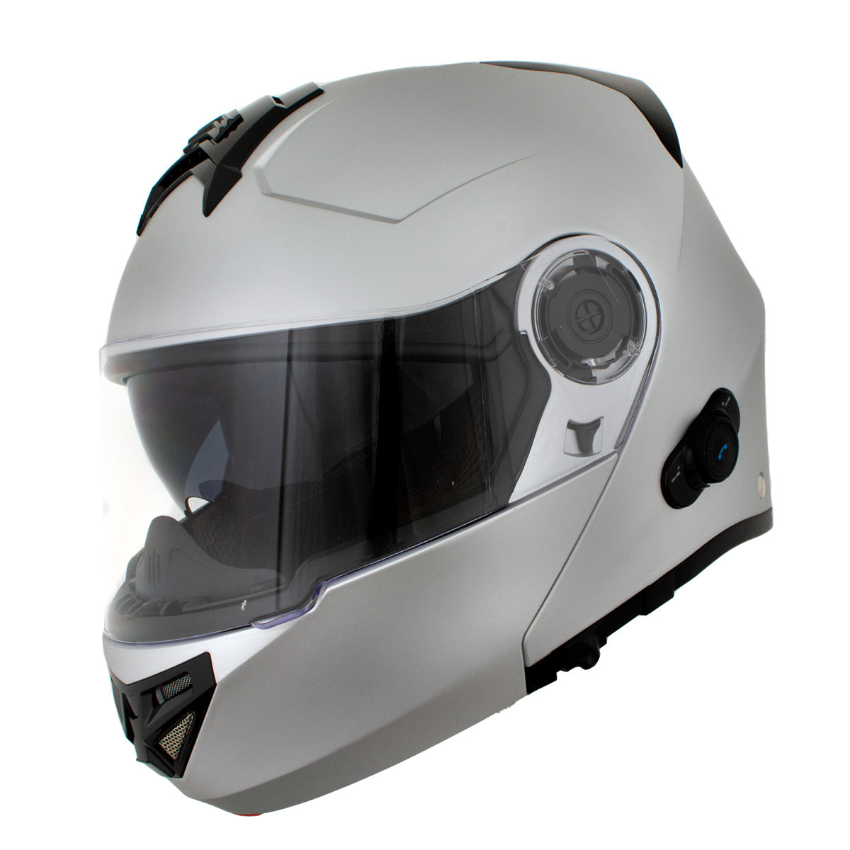 Milwaukee Helmets H7010 Flat Gray 'Mayday' Modular Motorcycle Helmet w/ Intercom - Built-in Speaker and Microphone for Men / Women