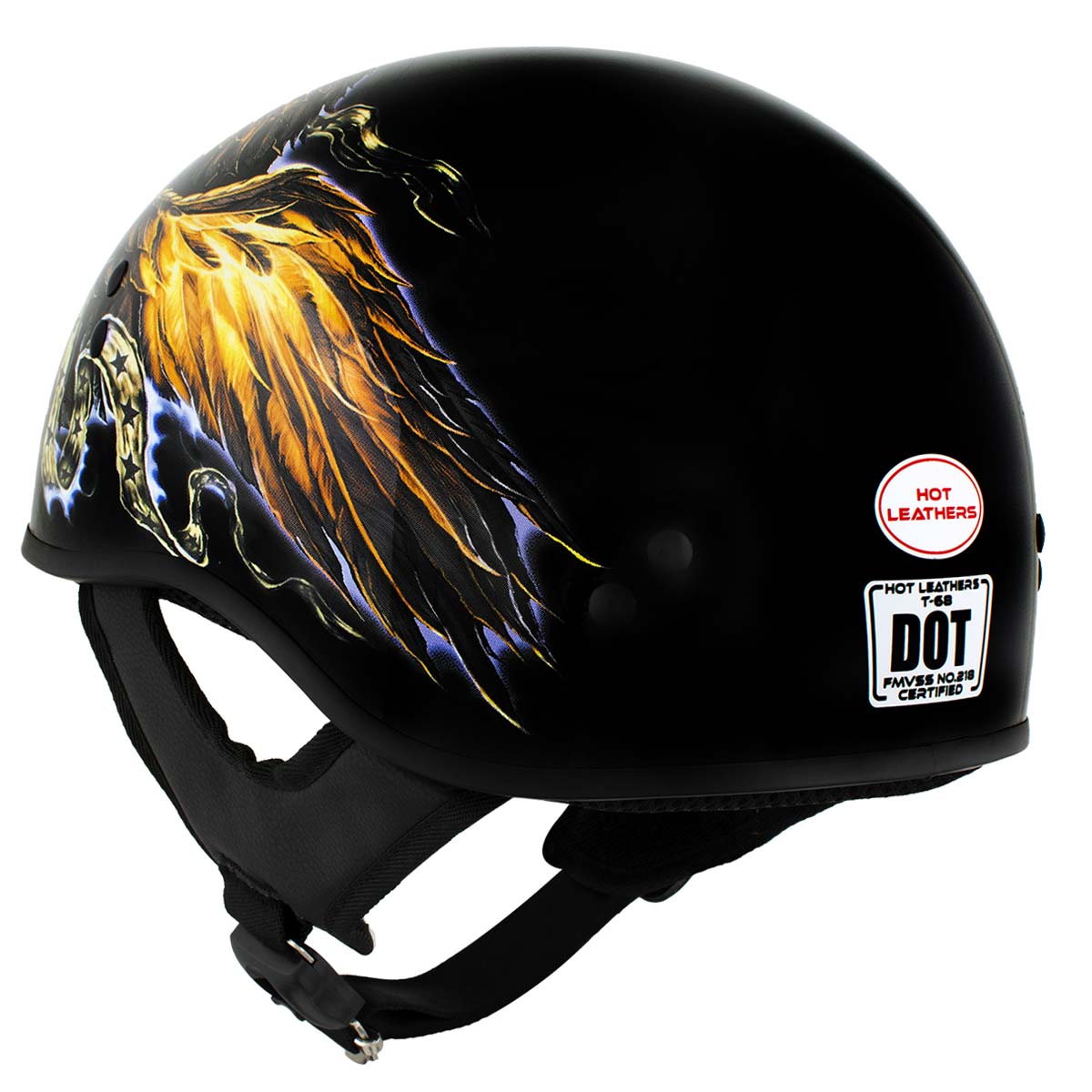 Hot Leathers HLD1028 USA Eagle Flat Black Motorcycle DOT Approved Skull Cap Half Helmet Biker
