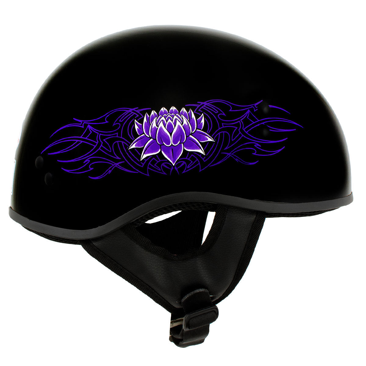 dot approved dragon skull motorcycle helmets Hot Leathers HLD1005 Lady Lotus Gloss Black Motorcycle DOT Approved Skull Cap Half Helmet Biker
