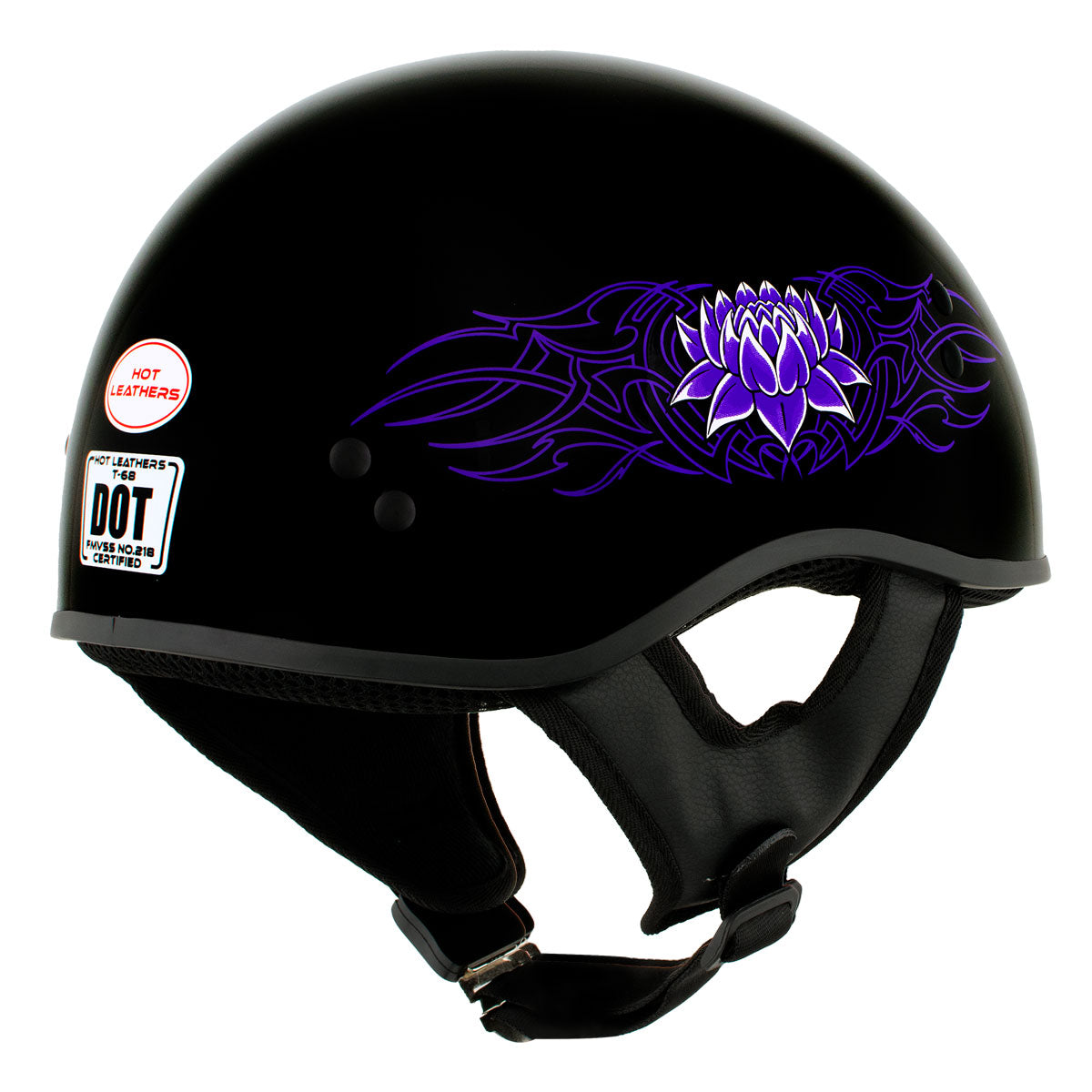 girly motorcycle helmets Hot Leathers HLD1005 Lady Lotus Gloss Black Motorcycle DOT Approved Skull Cap Half Helmet Biker