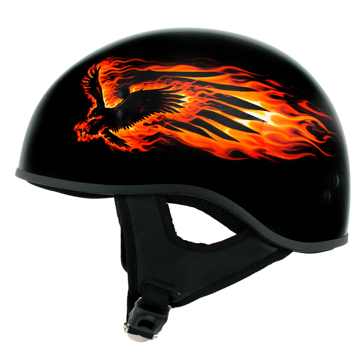 Hot Leathers HLD1006 'Black Out Eagle' Motorcycle DOT Approved Skull Cap Half Half Helmet for Men and Women Biker