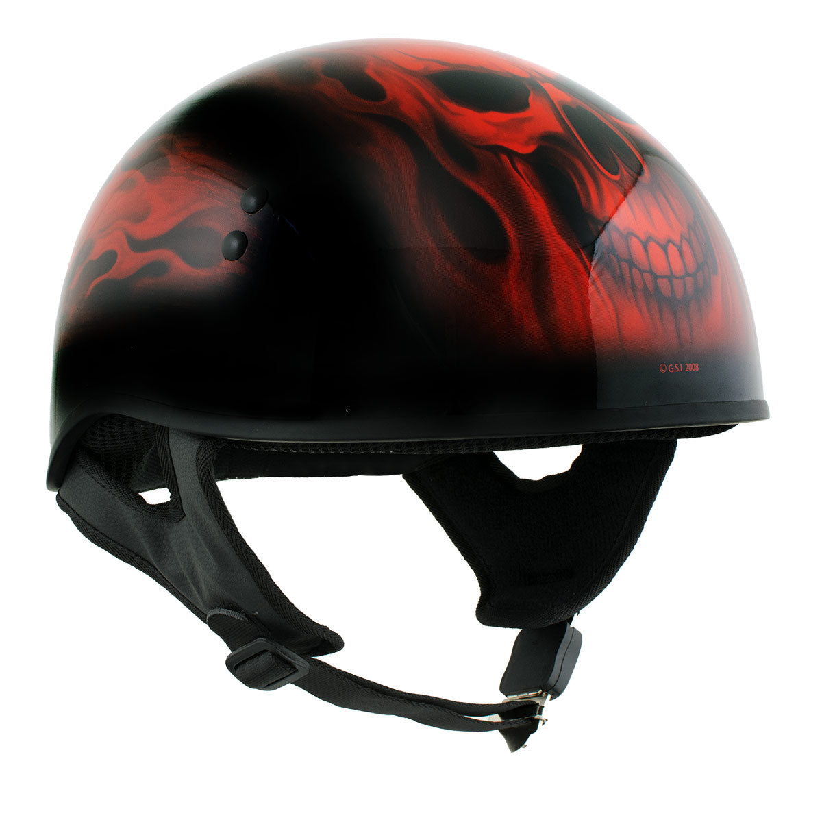 Hot Leathers HLD1018 Black 'Red Flame Skull' Motorcycle DOT Approved Skull Cap Half Helmet for Men and Women Biker