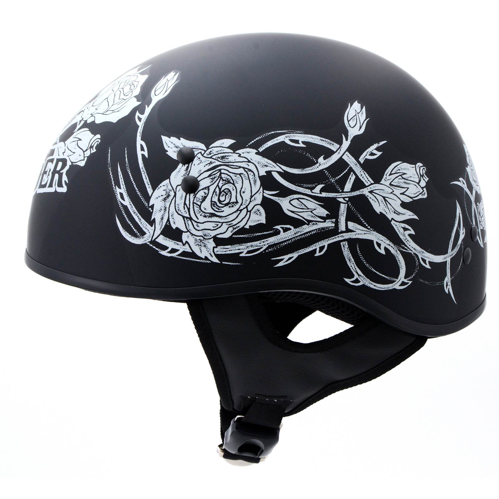 Hot Leathers HLD1021 'Lady Rider' Flat Black Motorcycle DOT Approved Skull Cap Half Biker Helmet