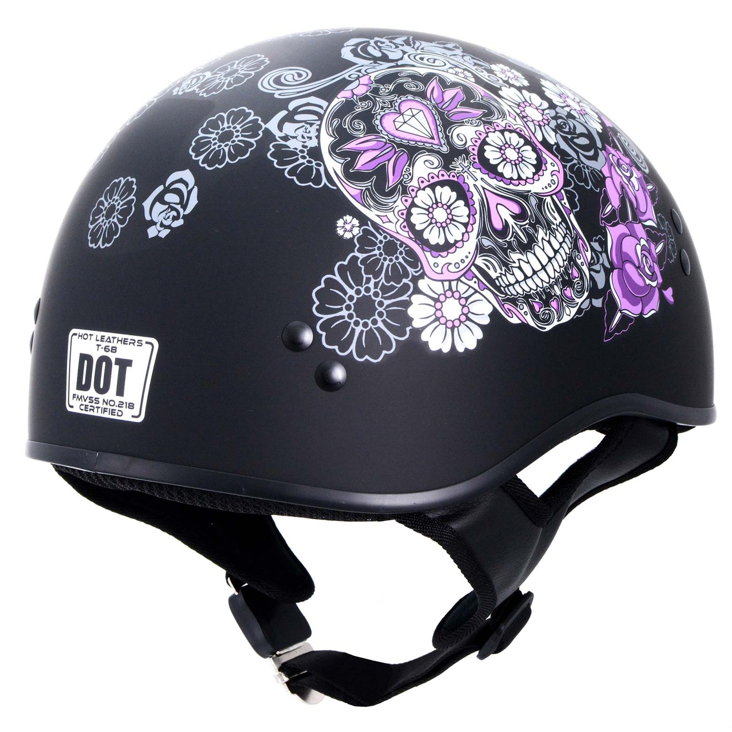 candy skull motorcycle helmet Hot Leathers HLD1031 Sugar Skull Flat Black Motorcycle DOT Approved Skull Cap Half Biker Helmet