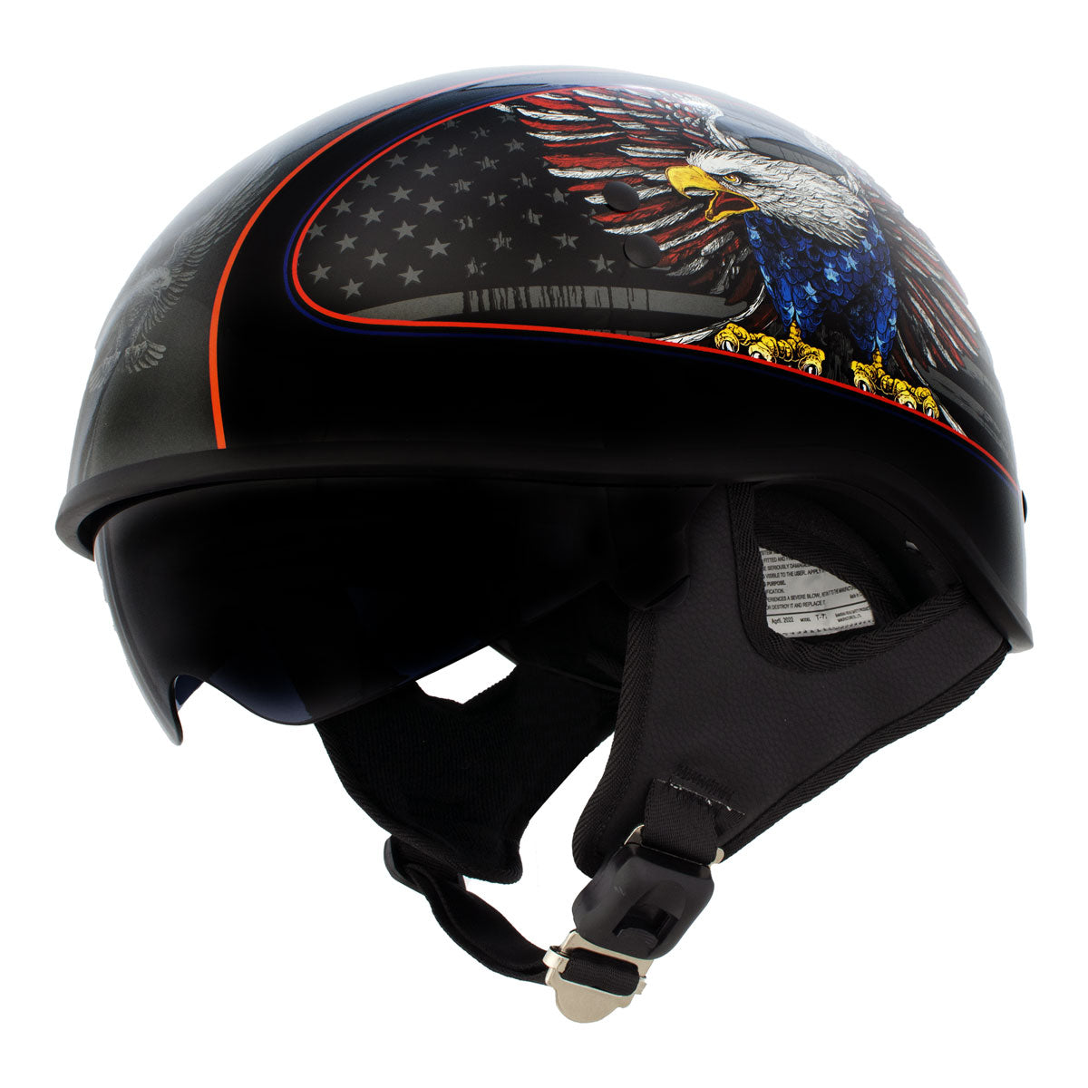 Hot Leathers HLD1037 Gloss Black 'Up Wing Eagle USA' Advanced DOT Unisex Half Helmet with Drop Down Tinted Visor