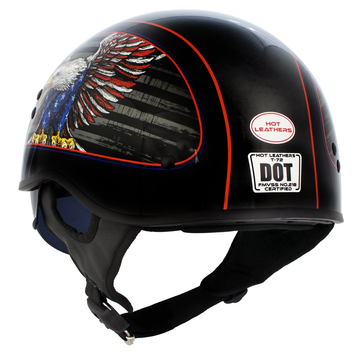 Hot Leathers HLD1037 Gloss Black 'Up Wing Eagle USA' Advanced DOT Unisex Half Helmet with Drop Down Tinted Visor