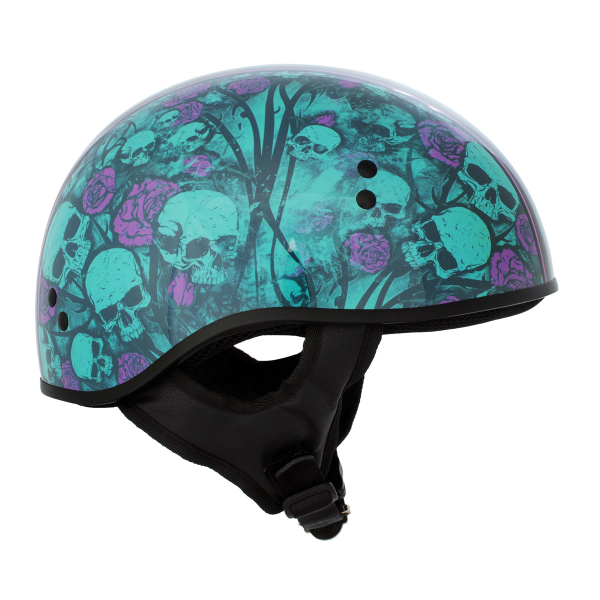 Hot Leathers HLD1041 Gloss Black 'Skull Bones Bolt' Advanced DOT Approved Half Helmet for Men and Women Biker