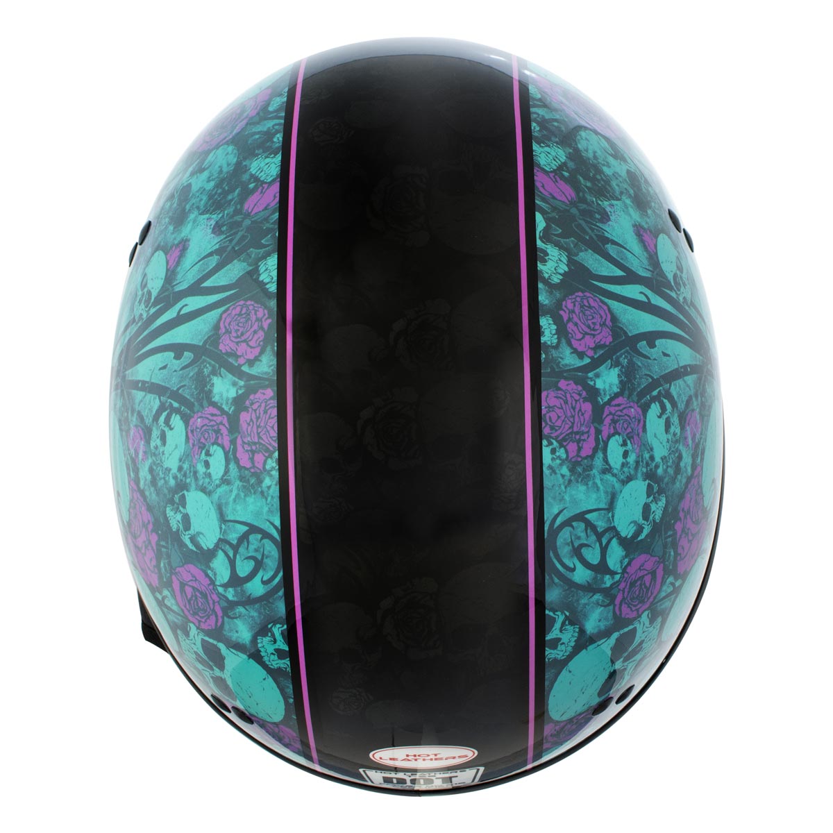 Hot Leathers HLD1041 Gloss Black 'Skull Bones Bolt' Advanced DOT Approved Half Helmet for Men and Women Biker