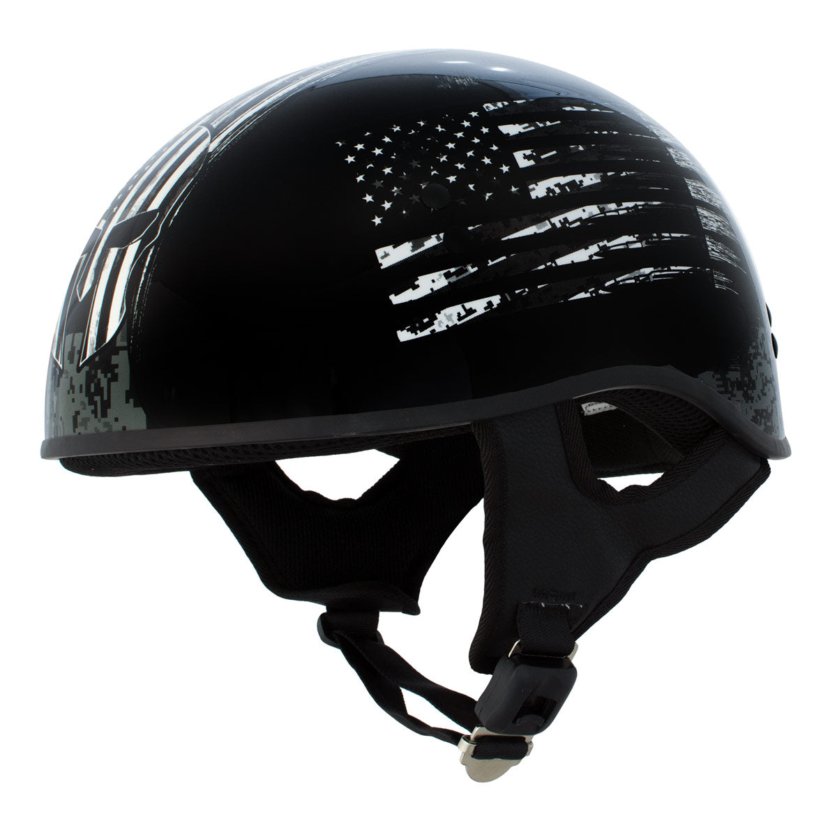 Hot Leathers HLD1043 Gloss Black 'Black and White Warrior Bullet' Advanced DOT Skull Half Helmet for Men and Women