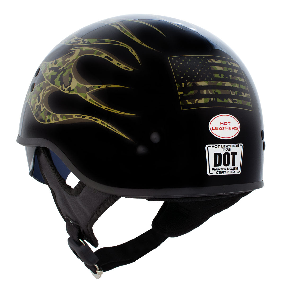 flaming skull motorcycle helmet Hot Leathers HLD1047 Gloss Black Camo Skull Flames DOT Skull Half Moto – Extreme Biker Leather