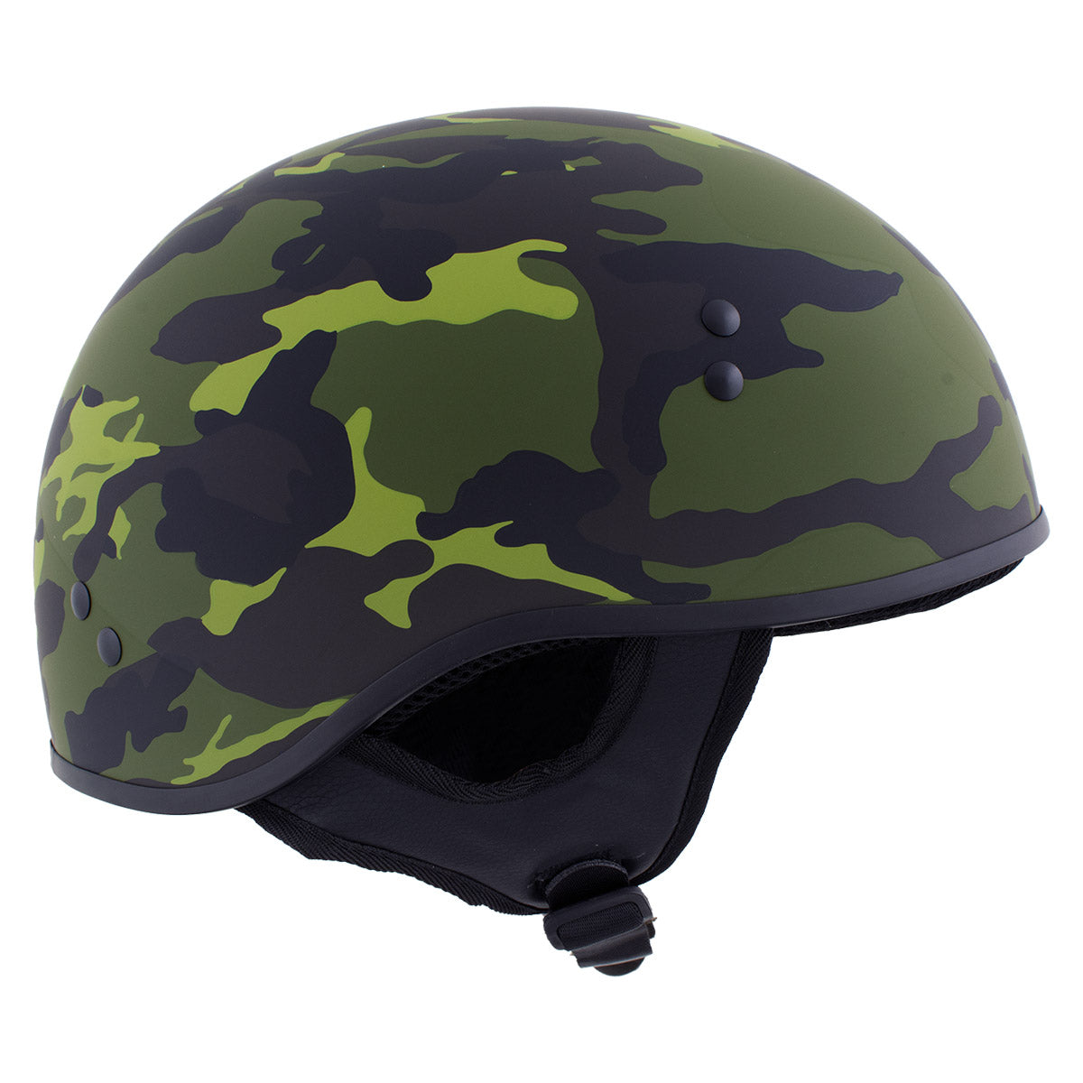 camo motorcycle half helmet Hot Leathers HLD1049 Camo Matte Green Motorcycle Skull Cap Half Helmet DOT Approved