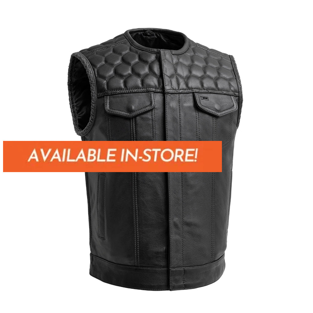 Hornet Men's Club Style Leather Vest - Black Men's Leather Vest First Manufacturing Company S  