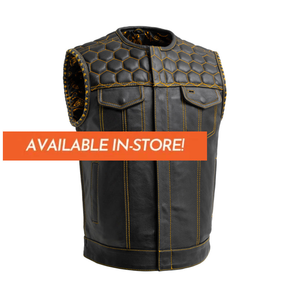 Hornet Men's Club Style Leather Vest - Gold Men's Leather Vest First Manufacturing Company   