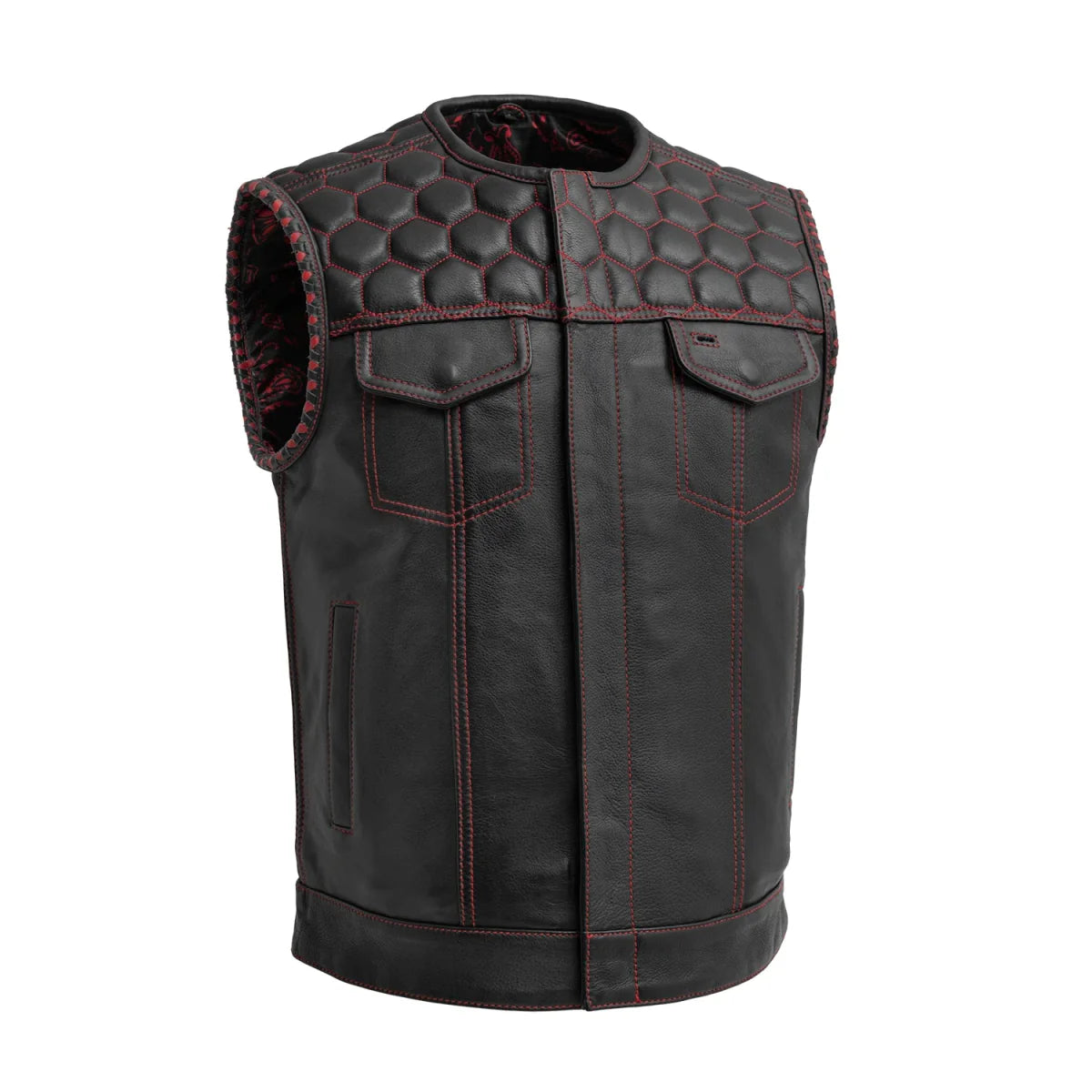 Hornet Men's Club Style Leather Vest Men's Leather Vest First Manufacturing Company Red S 