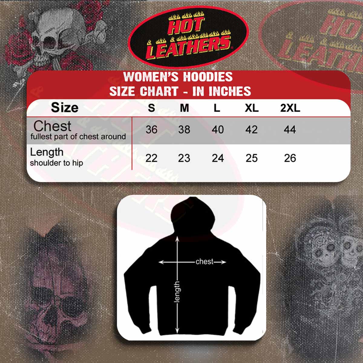 Hot Leathers GLZ4572 Ladies Black Zipper Hoodie w/ Gray X Bones Print Artwork