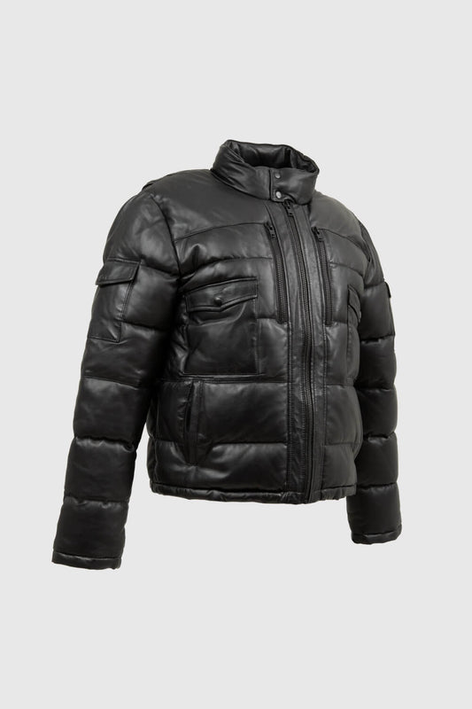 Jace Men's Puffer Leather Jacket (POS) Men's Puffer Jacket Whet Blu NYC XS Black 
