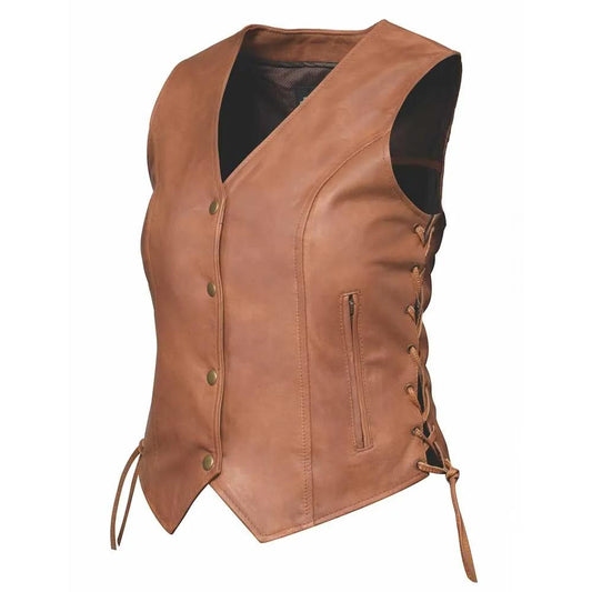 Leah - Ladies Brown Leather Vest