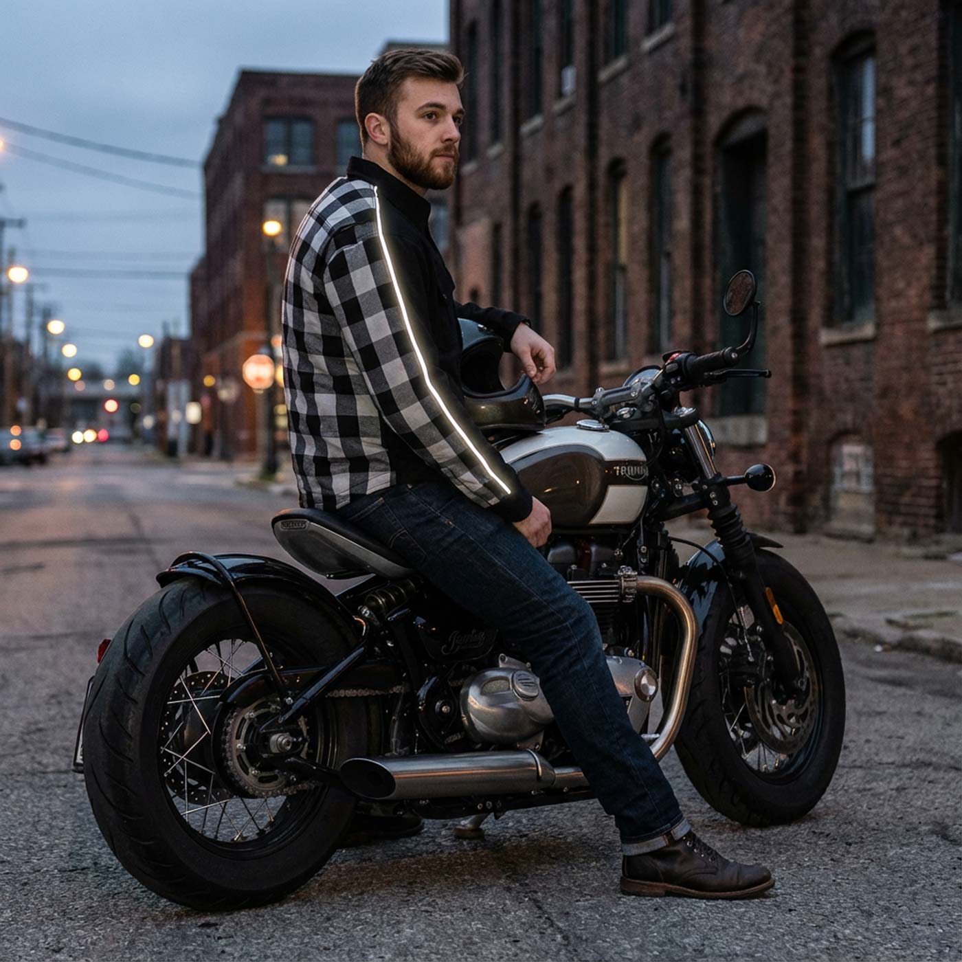 Milwaukee Leather Men’s Two-Tone CE Armored Flannel - Solid Front / Plaid Back - Reinforced w/ Aramid Fibers - MPM1673