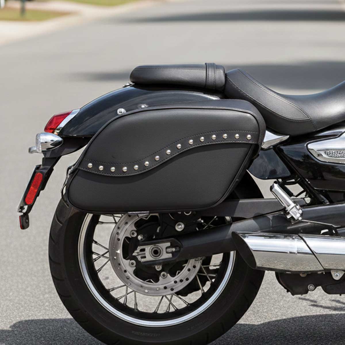 Milwaukee Leather SH646ZB Black Zip-Off PVC Studded Throw Over Motorcycle Saddlebags