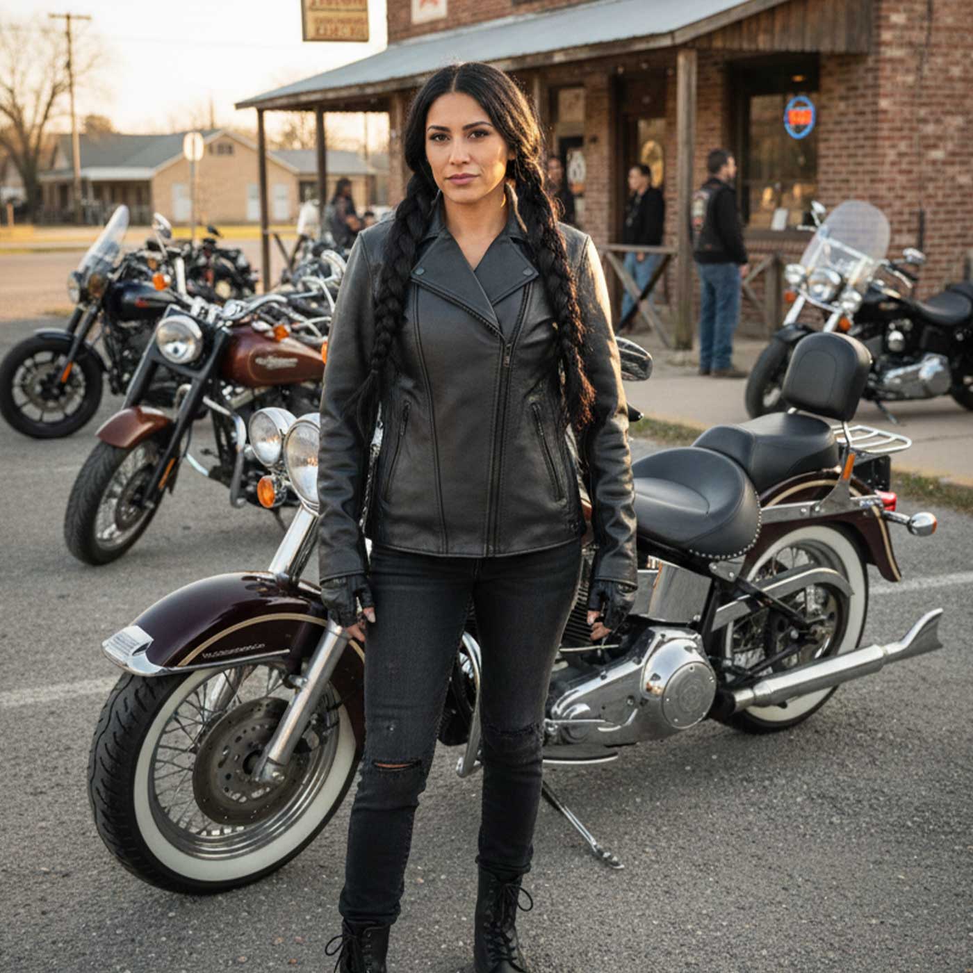 Milwaukee Leather LKL2711 Women's Braided Black Leather Motorcycle Rider Jacket w/ Studded Back