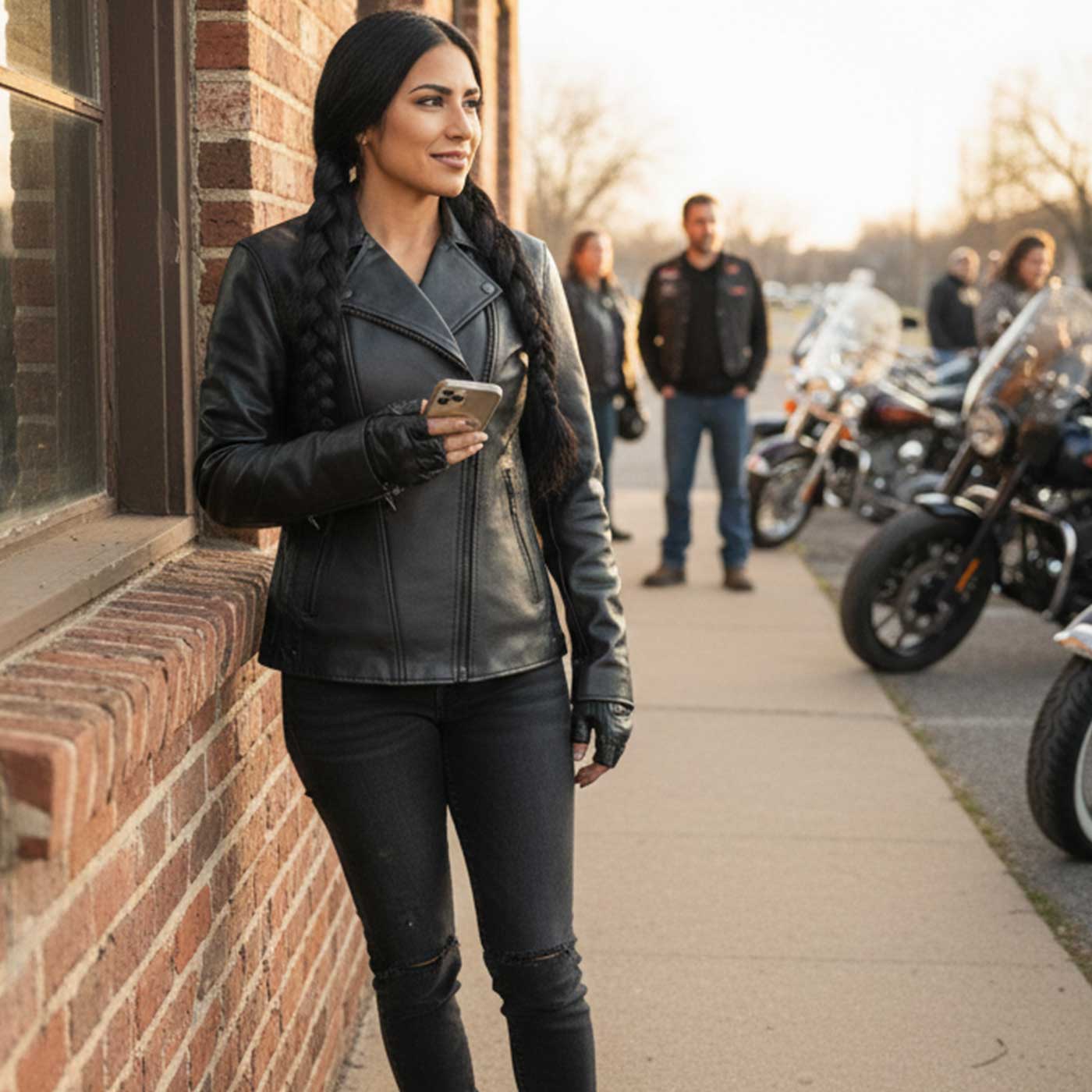 Milwaukee Leather LKL2711 Women's Braided Black Leather Motorcycle Rider Jacket w/ Studded Back