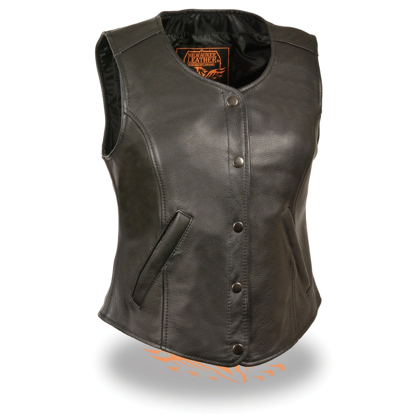 Milwaukee Leather LKL4701 Women's Black Premium Leather Motorcycle Rider Vest w/ Classic 4-Snap Closure