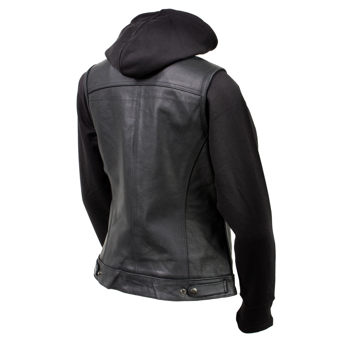 Milwaukee Leather Women's Tara Black Leather Motorcycle Rider 2-in-1 Convertible Hoodie Jacket Vest - LKL4712