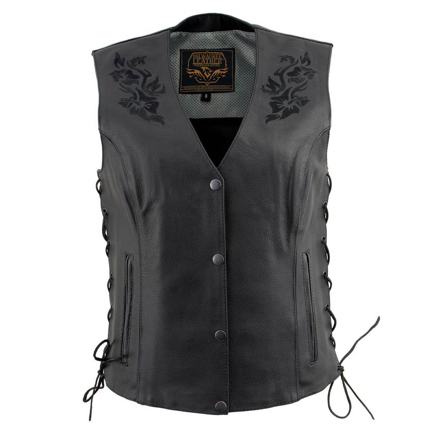 Milwaukee Leather Women's Gemma Black Leather Motorcycle Vest with Side Laces - LKL4716