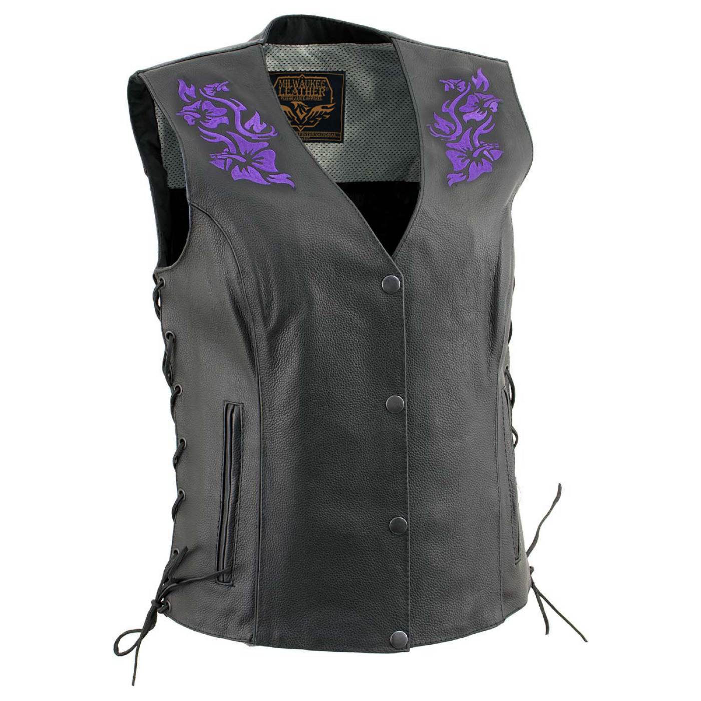 Milwaukee Leather Women's Gemma Black/Purple Leather Motorcycle Vest with Side Laces - LKL4717
