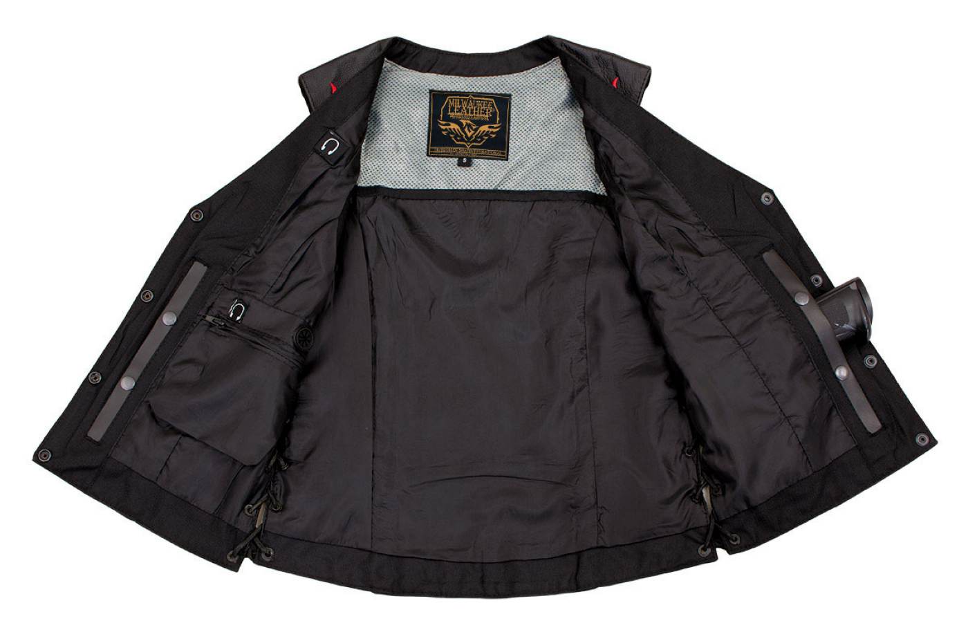 Milwaukee Leather Women's Gemma Black/Red Leather Motorcycle Vest with Side Laces - LKL4718