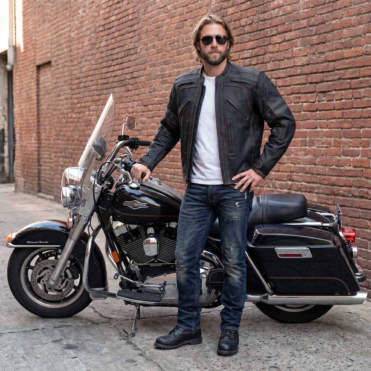Milwaukee Leather Men's Matte Black Street CE Armored Motorcycle Vented Jacket - Reflective - LKM17012