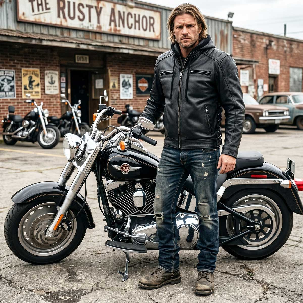 Milwaukee Leather Men's Alibi Black Leather Motorcycle Jacket w/ CE Armor, Removable Hoodie - LKM17021