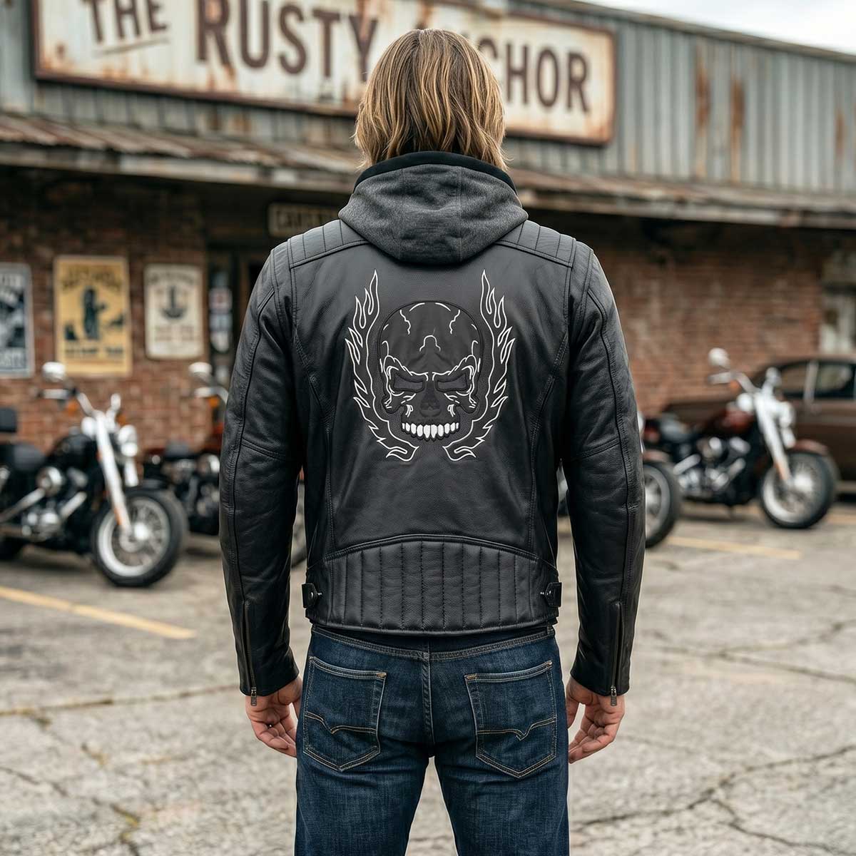 Milwaukee Leather Men's Alibi Black Leather Motorcycle Jacket w/ CE Armor, Removable Hoodie - LKM17021