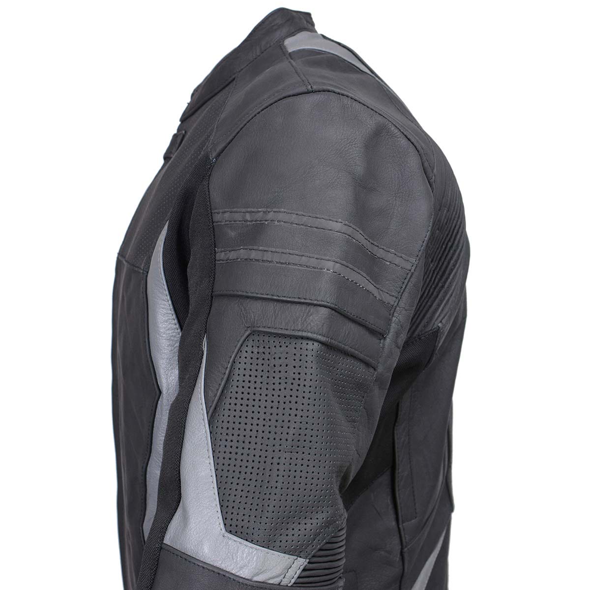 Milwaukee Leather Men's Stryde Black and Grey Matte Finish Racer Leather Motorcycle Jacket - LKM17024