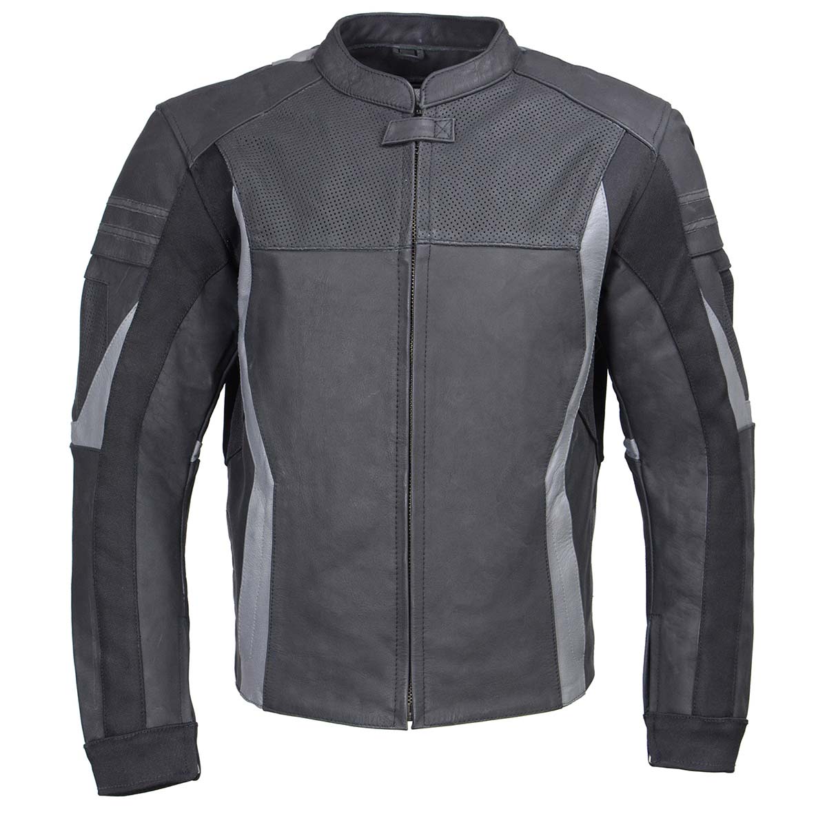 Milwaukee Leather Men's Stryde Black and Grey Matte Finish Racer Leather Motorcycle Jacket - LKM17024