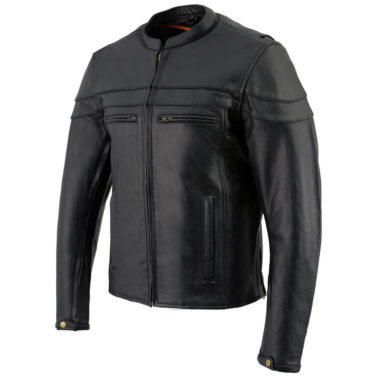 Milwaukee Leather LKM1725 Men's Black Leather Sporty Crossover Scooter Motorcycle Jacket w/ Reflective Piping