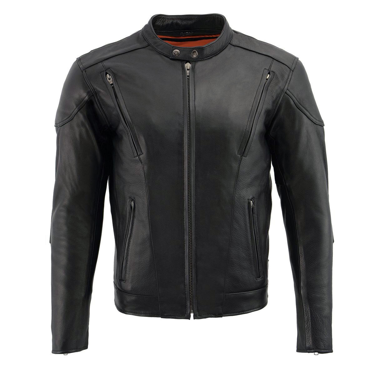 Milwaukee Leather LKM1765 Men's Black Leather Racer Style Side Laced Motorcycle Jacket w/ Ventilation System