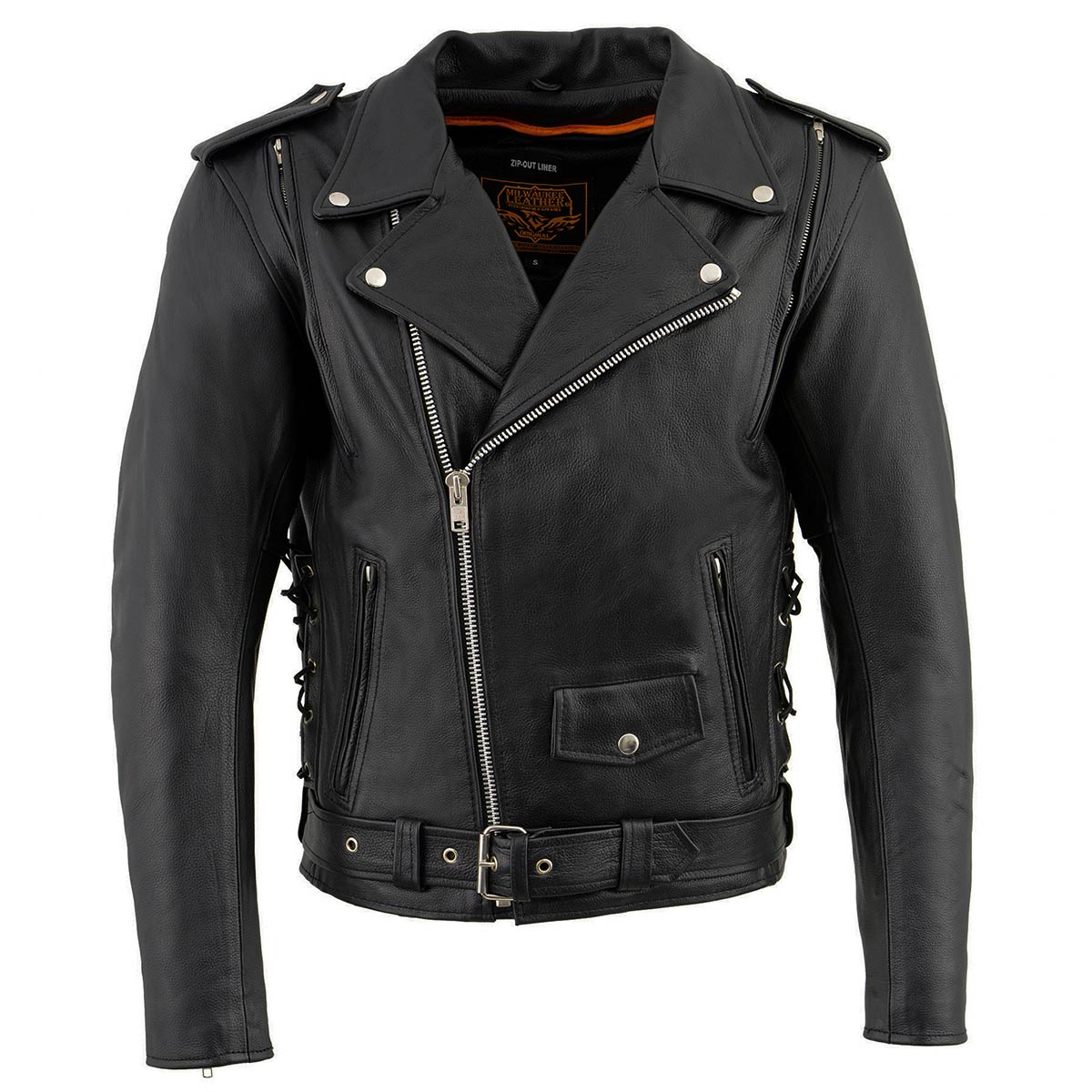 Milwaukee Leather LKM1775 Men's Black Leather Vintage Brando Style Motorcycle Riders Jacket with Side Laces