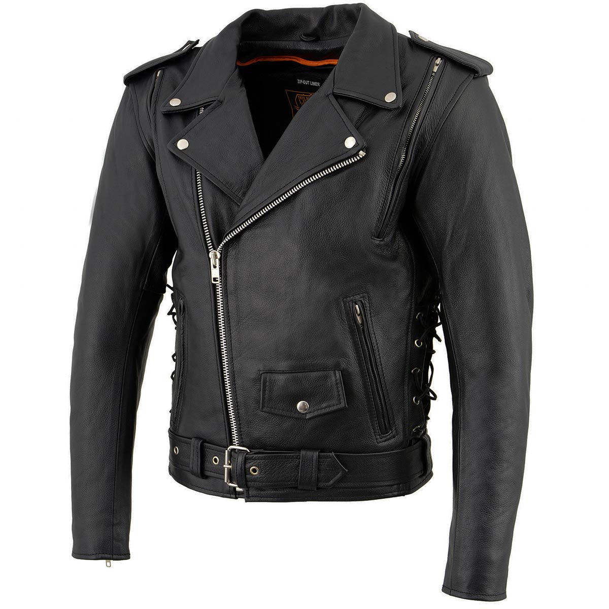 Milwaukee Leather LKM1775 Men's Black Leather Vintage Brando Style Motorcycle Riders Jacket with Side Laces