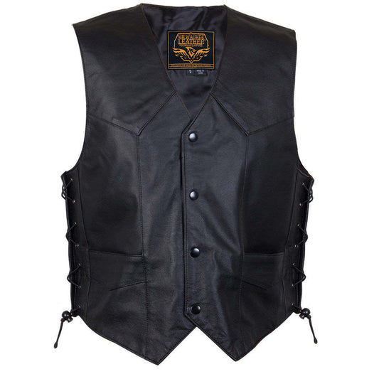Milwaukee Leather Men's Black Classic Western Style Side Laced Motorcycle Leather Vest - LKM3779