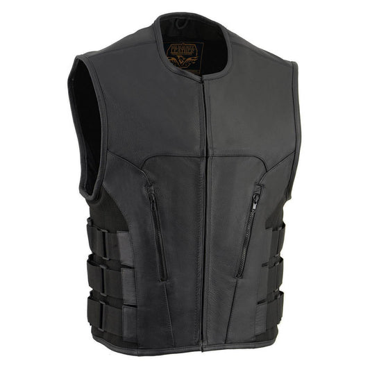 Milwaukee Leather Men's Creeper Black Triple Strap Leather Motorcycle Vest - LKM3791