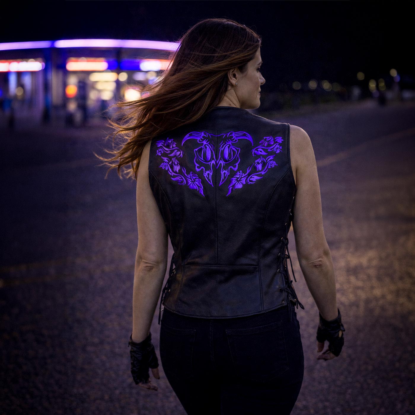 Milwaukee Leather Women's Gemma Black/Purple Leather Motorcycle Vest with Side Laces - LKL4717